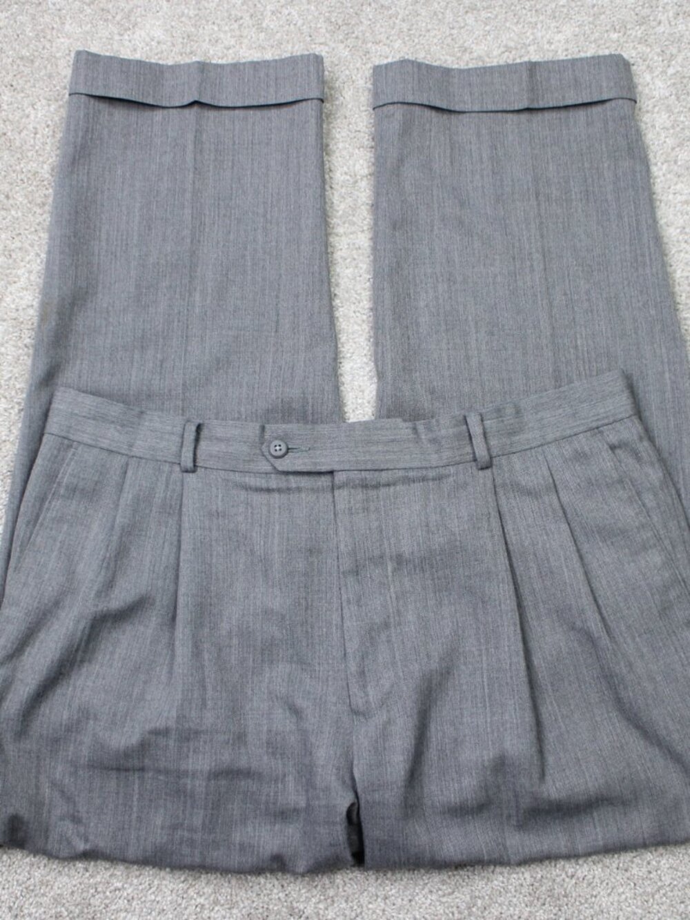 Joseph & Feiss International Pants Mens 38x30 Gray Pleated Cuffed Poly/Wool